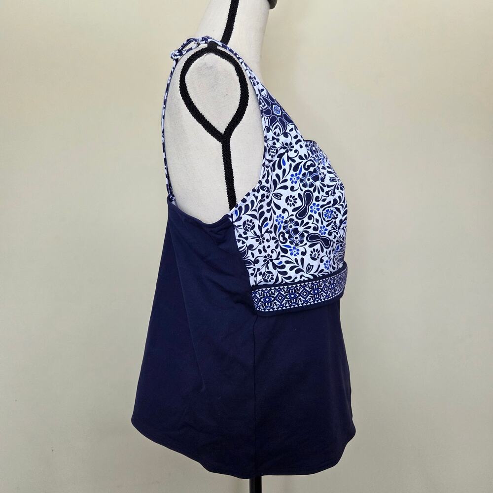 NWT Lands' End 18W Tankini Swim Top Underwire Square Neck Blue Floral - Picture 4 of 15